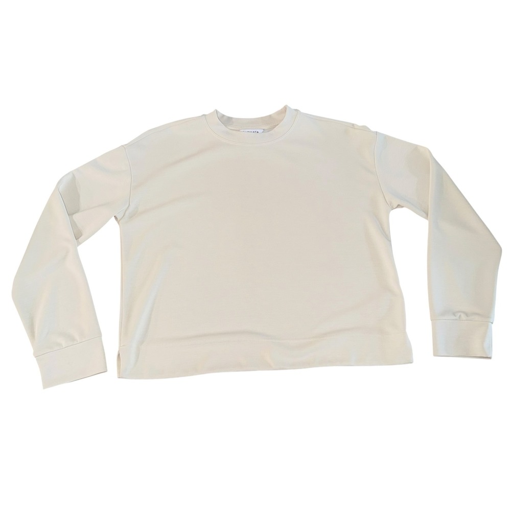 Athleta Seasoft Crewneck Sweatshirt Bone Medium Tencel Modal Soft - Picture 4 of 9